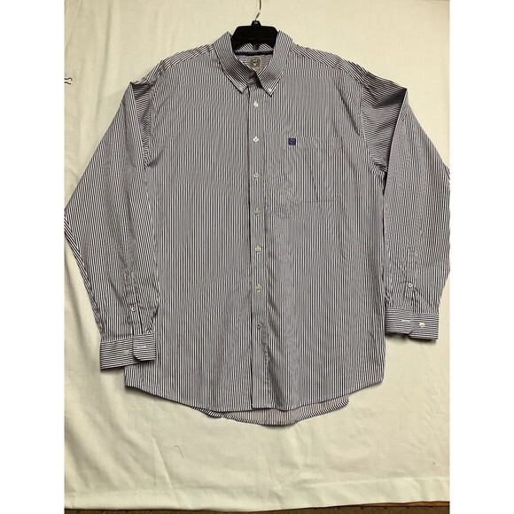 Cinch Men's Classic Fit Long Sleeve Button One Open Pocket Stripe Shirt, XL - Picture 1 of 7
